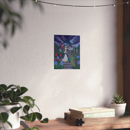 🦚🌙 The Lady Of The Midnight Peacock Garden Matte Vertical Poster – Art Deco Floral Elegance