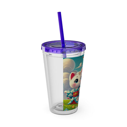 Geisha Kitten and the Dragon Kite Sunsplash Tumbler with Straw, 16oz