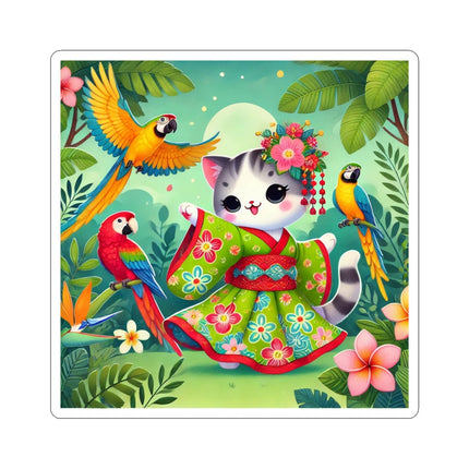 Parrot Dance of the Geisha Kitten Kiss-Cut Stickers (4 Sizes)
