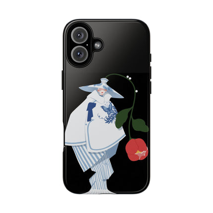 Blue & White Porcelain Geisha Phone Case – Elegant Mystery & Floral Grace