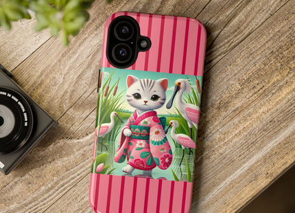 Geisha Kitten Strolls Among the Spoonbills Phone Cases
