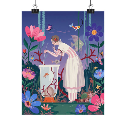 🐠🌸 The Lady Of The Enchanted Aquarium Matte Vertical Poster – Art Deco Underwater Whimsy