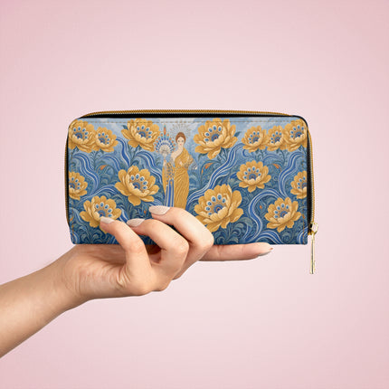 🌼🦚 The Golden Peacock Blossom Garden Wallet – Art Deco Floral Elegance