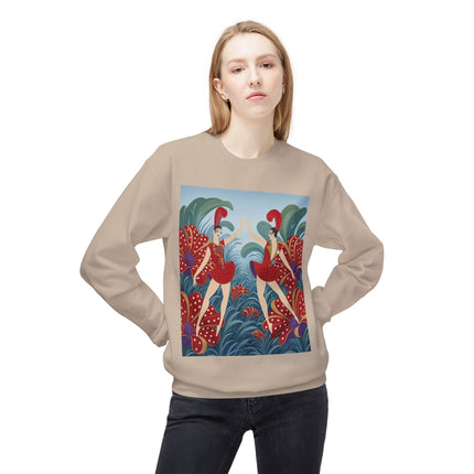 🎭🌺 The Scarlet Flower Garden Dancers Midweight Crewneck Sweatshirt – Art Deco Floral Whimsy