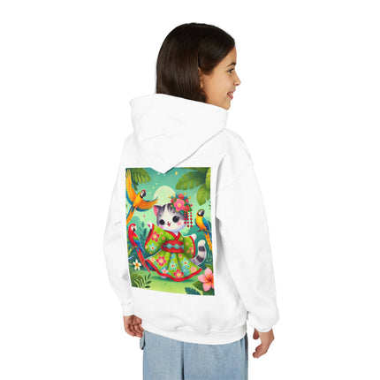 Parrot Dance of the Geisha Kitten Youth Hooded Sweatshirt – Tropical Joy & Whimsical Color