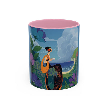 The Lady And The Sea Breeze Colorful Mugs – Art Deco Coastal Serenity
