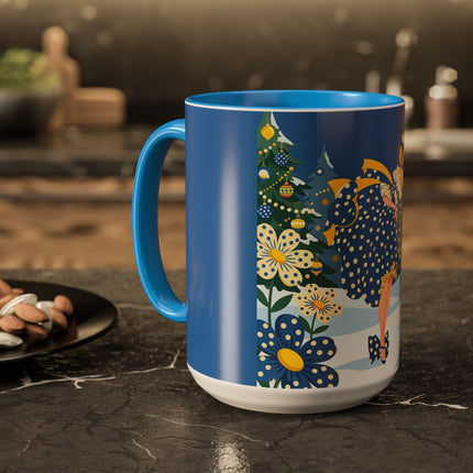 💙🌼 The Bluebell Christmas Promenade Colorful Mug – Art Deco Holiday Fantasy