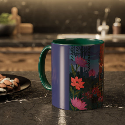 The Lady And The Midnight Birdcage Colorful Mugs – Art Deco Botanical Elegance