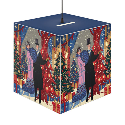 🎩🎄 Christmas Eve Promenade Light Cube Lamp – Art Deco Holiday Elegance