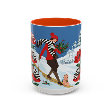 🎿🎄 The Christmas Holly Skier Colorful Mug – Whimsical Holiday Fantasy