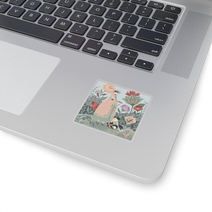 🌹🐈 The Lady And Puss In Boots Kiss-Cut Stickers – Art Deco Floral Whimsy