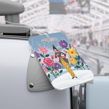 🐇🌸 The Lady With The White Rabbit Luggage Tag – Art Deco Floral Whimsy