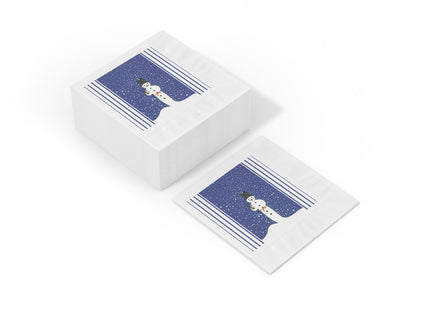 Snowman in Falling Snow White Coined Napkins