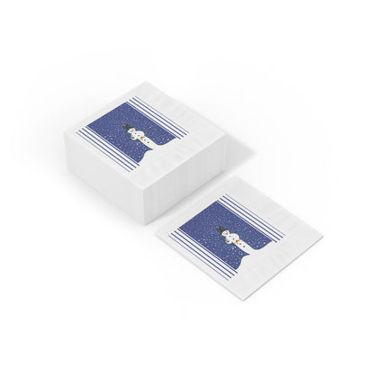 Snowman in Falling Snow White Coined Napkins