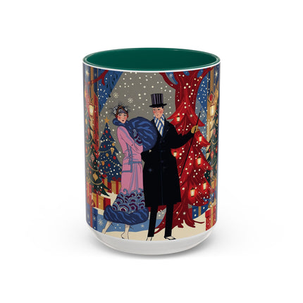 🎩🎄 Christmas Eve Promenade Colorful Mug – Art Deco Holiday Elegance