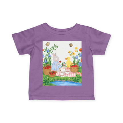 🐰🦆 The Little Strawberry Picnic Friends Infant Fine Jersey Tee – Whimsical Woodland Charm