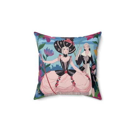 🌸🎀 The Grand Fashion Promenade Square Pillow – Art Deco Floral Whimsy