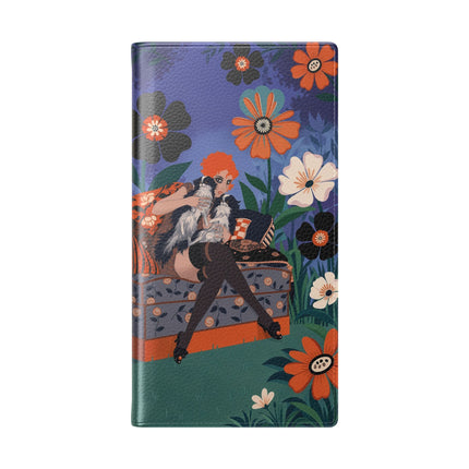 🌺🐈 The Lady Of The Midnight Garden Cat Flip Case – Art Deco Floral Fantasy