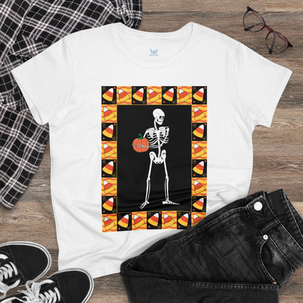 Candy Corn Skeleton Women's Midweight Cotton Tee