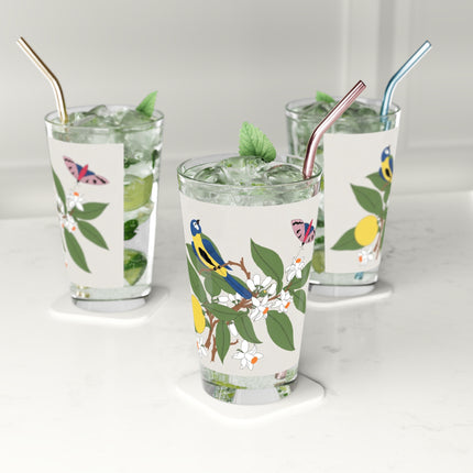 Blue Tit & Butterfly Pint Glass – Spring Harmony & Delicate Beauty