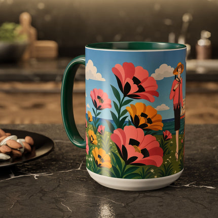🌸⛵ The Seaside Blossom Promenade Colorful Mug – Art Deco Coastal Elegance