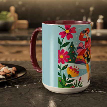 🌸🎄 Christmas In The Winter Garden Colorful Mug – Whimsical Holiday Fantasy