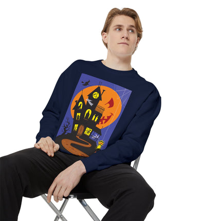 Halloween Night at the Haunted House Unisex Garment-Dyed Sweatshirt