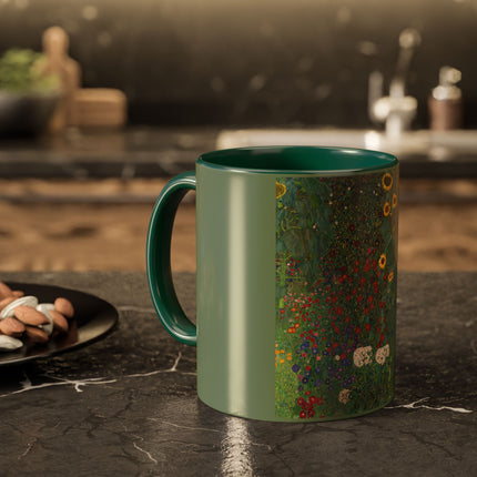 Farm Garden with Sunflowers by Gustav Klimt Colorful Mugs (11oz, 15oz)