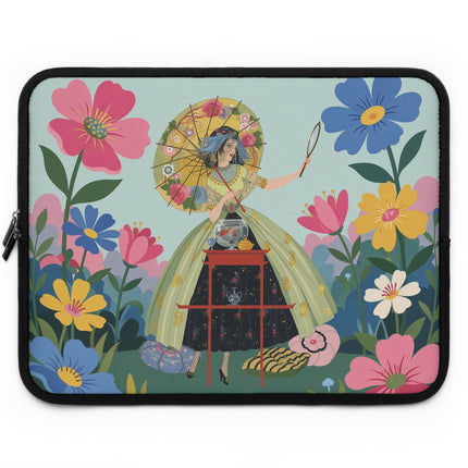 🌸🪞 The Lady Of The Flowered Parasol Laptop Sleeve – Art Deco Garden Fantasy