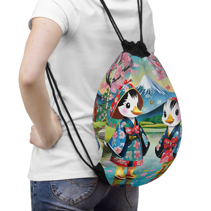 Rainy Day Ducks Drawstring Bag