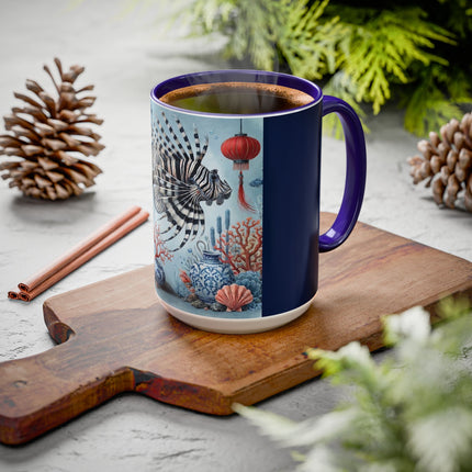 Lionfish & Lantern Colorful Mug – Mystical Ocean & Asian Harmony