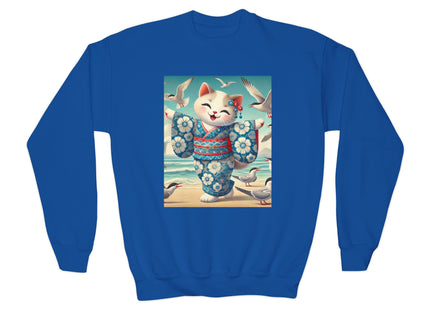 Geisha Kitten by the Seaside Youth Crewneck Sweatshirt