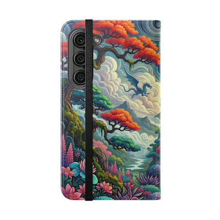Mystic Guardian of the Sky Flip Case – Warrior Fairy & Turquoise Dragon