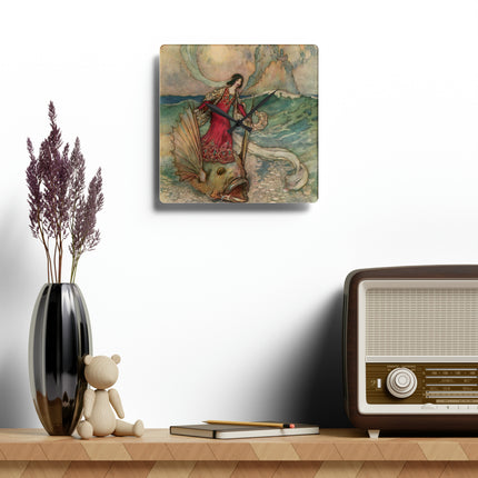 Rita Rides on the Dolphin by Warwick Goble Acrylic Wall Clock, Round & Square