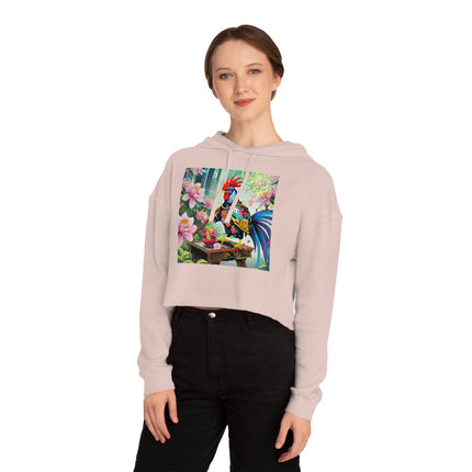 Cyberpunk Rooster Cropped Hooded Sweatshirt