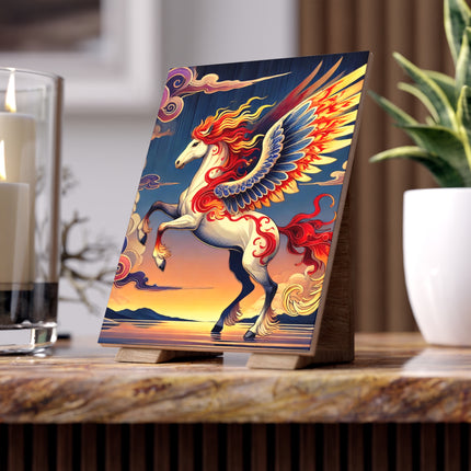 Flame-Winged Horse at Sunset Ceramic Tile