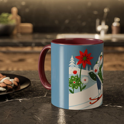 🎿❄️ The Winter Garden Skier Colorful Mug – Whimsical Holiday Fantasy
