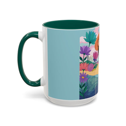 The Lady Of The Coral Parasol Colorful Mugs – Art Deco Coastal Elegance