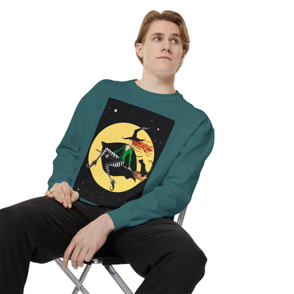 A Witch’s Moonlit Flight Unisex Garment-Dyed Sweatshirt