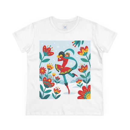 ⛸️🌺 The Winter Flower Skater Cotton Tee – Whimsical Winter Fashion