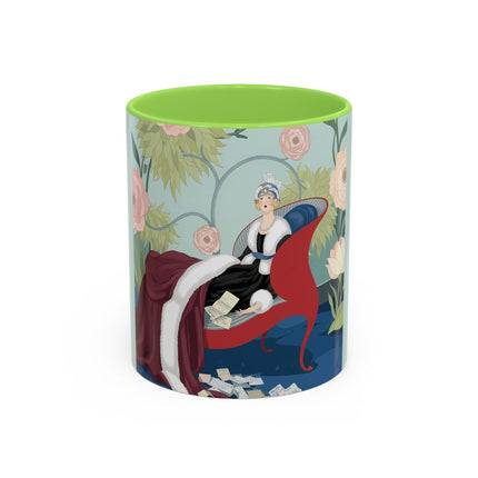 The Lady Of The Scarlet Chaise Colorful Mugs – Art Deco Romantic Elegance