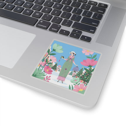 🐦🎄 The Lady Of The Christmas Songbird Kiss-Cut Sticker – Art Deco Holiday Fantasy