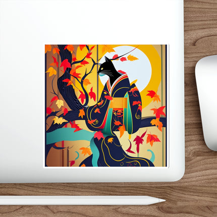 Black Cat in Kimono Die-Cut Stickers (5 Sizes)