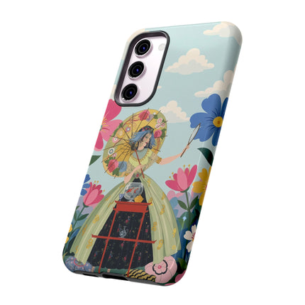 🌸🪞 The Floral Parasol Reflection Phone Case – Art Deco Garden Fantasy