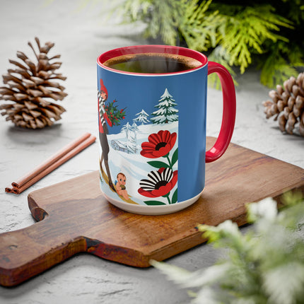 🎿🎄 The Christmas Holly Skier Colorful Mug – Whimsical Holiday Fantasy