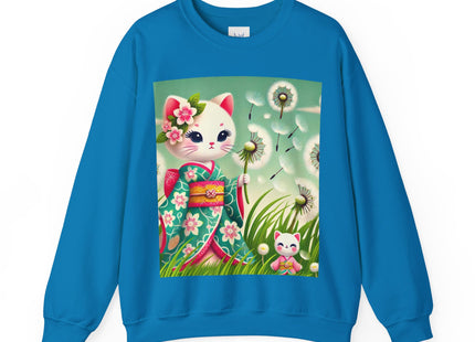 Geisha Kitten and the Dandelion Wish Heavy Blend™ Crewneck Sweatshirt