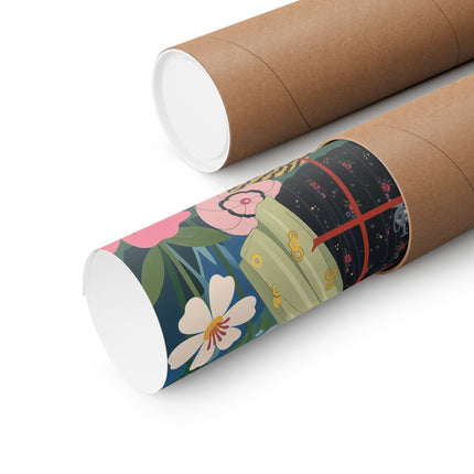 🌸🪞 The Lady Of The Flower Parasol Matte Vertical Poster – Art Deco Garden Whimsy