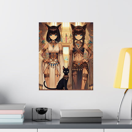 🐱🏛️ Egyptian Priestess Cats Matte Vertical Poster – Temple Guardians & Ancient Grace