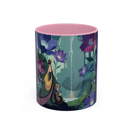 The Lady Of The Moonlit Fountain Colorful Mugs – Art Deco Botanical Serenity