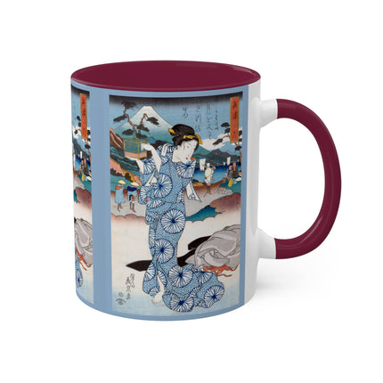 Japanese woman woodblock print by Keisai Eisen Colorful Mugs, 11oz